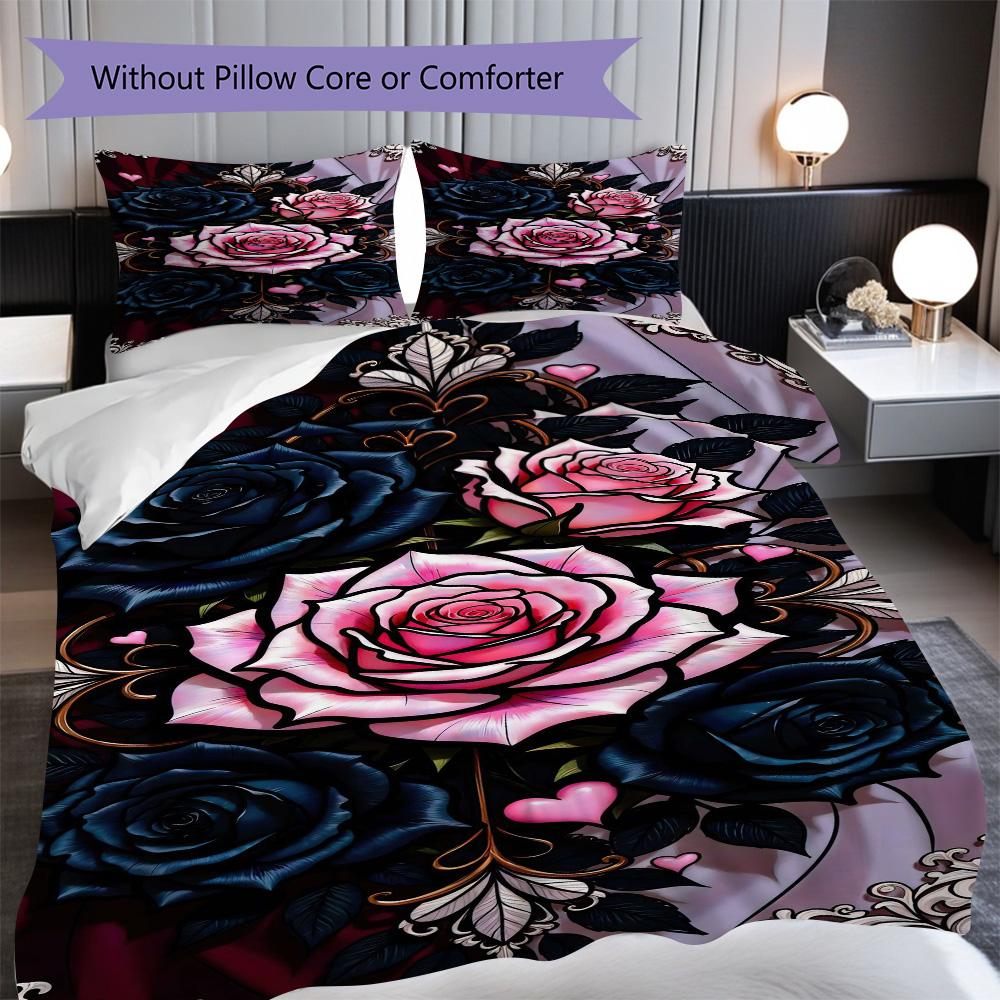 1PC Rose pattern Bedding Quilt Set Quilt Cover Pillowcase Home Decoration Birthday Gift (1 * duvet cover + 2 * pillowcase, without core)
