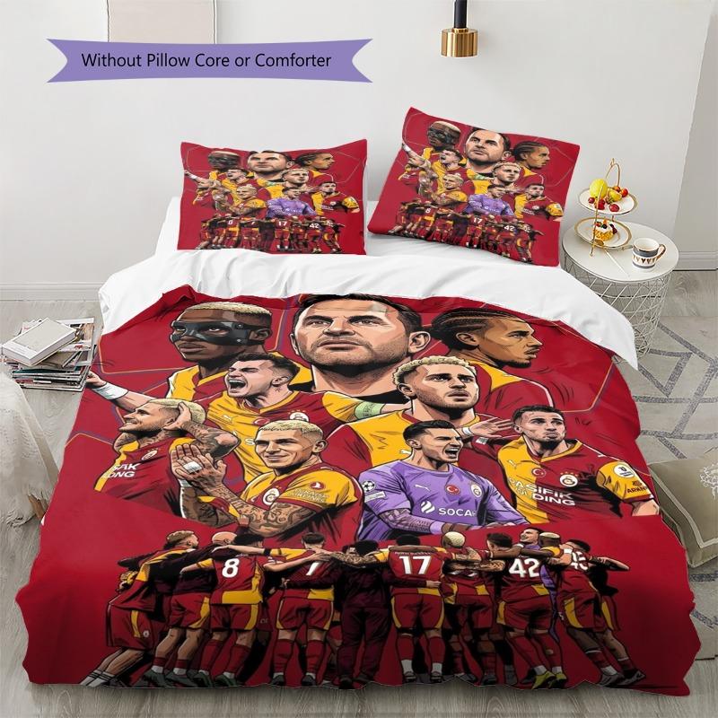 Comic Style Football Team Celebration Print Duvet Cover Set, 3Pcs Sports Bedding Set with 2 Pillowcases for Bedroom