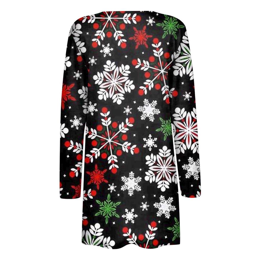 Женская модная повседневная куртка-кардиган с рождественским принтом средней длины, пальто