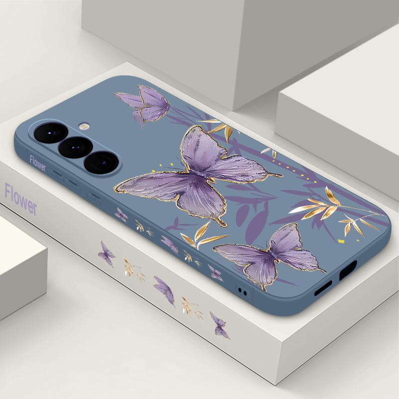 Чехол для Samsung Galaxy S24 S25 Ultra S23 S22 Ultra S21 S20 FE с рисунком бамбука и бабочек, чехол со шнурком для Samsung A56 A17 A26 A16 A36 A55 A54 A53 A15