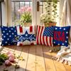 4Pcs 4Th Of July Red Blue Star Stripe Wood Grain Print Single-Sided Cushion Cover For Living Room Bedroom Car Home Decor