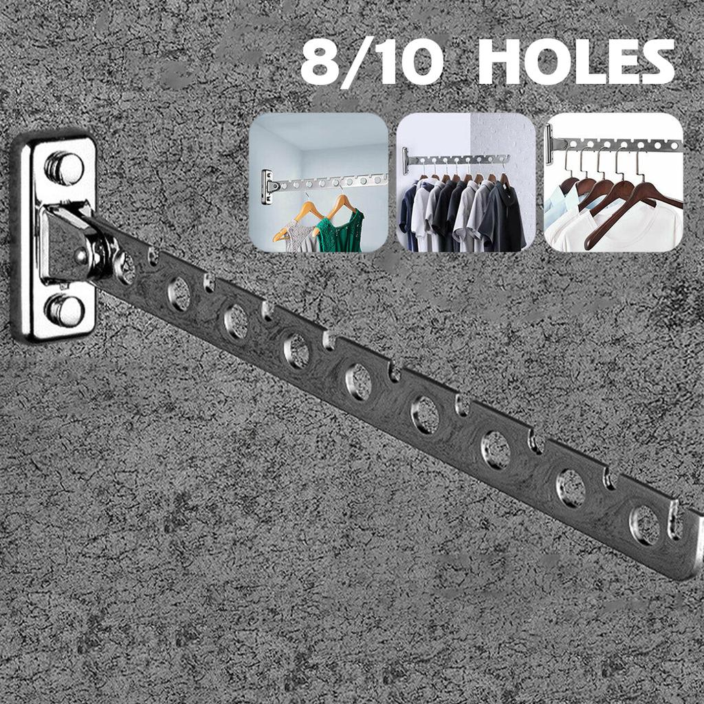 8/10 Holes Stainless Steel Clothes Hooks Wall Mounted Drying Rack Home Folding Clothes Organizer Space Saver for Closet Storages