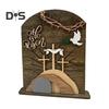 Пасхальное деревянное украшение Он воскрес, украшение сцены воскресения, пустая гробница и крест, религиозное украшение для домашнего офиса, пасхальный декор стола