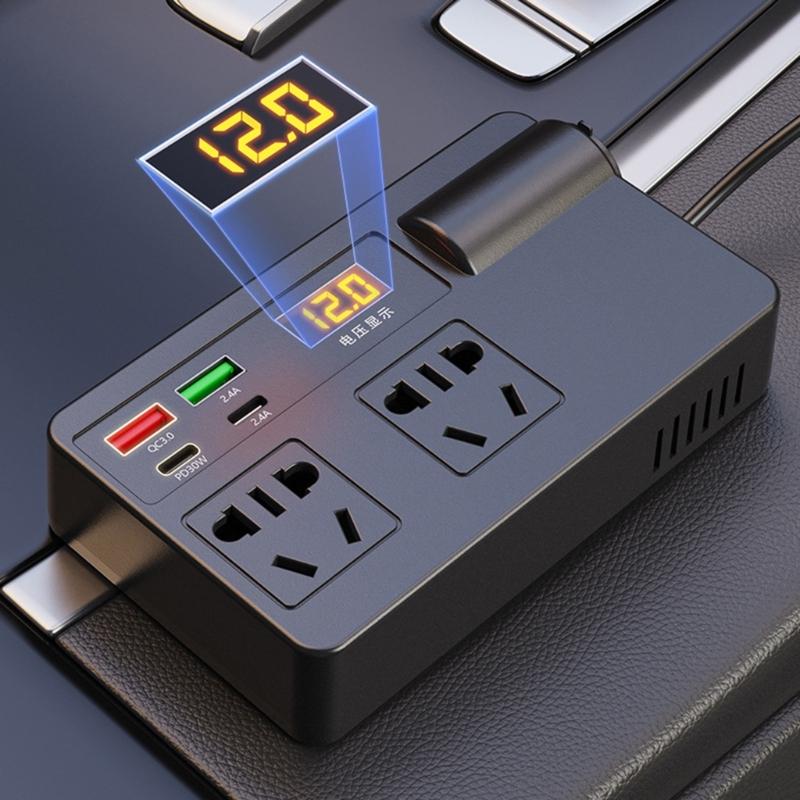 Автомобильный инвертор мощности 120 Вт с портом Type-C PD 30 В и USB-A, от DC12V-24V до 220V, адаптер-розетка в прикуриватель автомобиля, для транспортного средства
