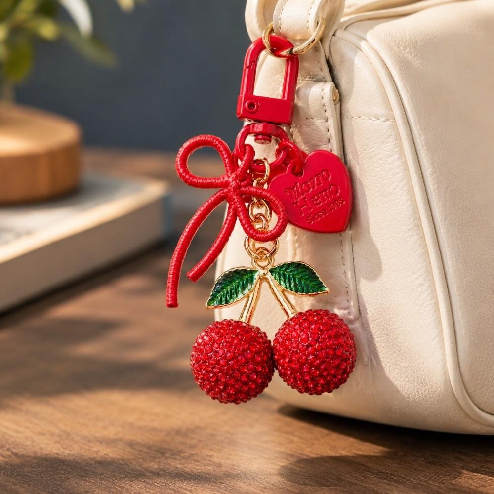 Pearl Bow Charm Fruit Cherry Keychain Heart Butterfly Bow Fruit Bag Pendant Purse Decoration