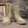 Мужские высокие кожаные ботинки из коровьей кожи с шерстяной подкладкой, теплые зимние ботинки со снегозащитой и нескользящей резиновой подошвой
