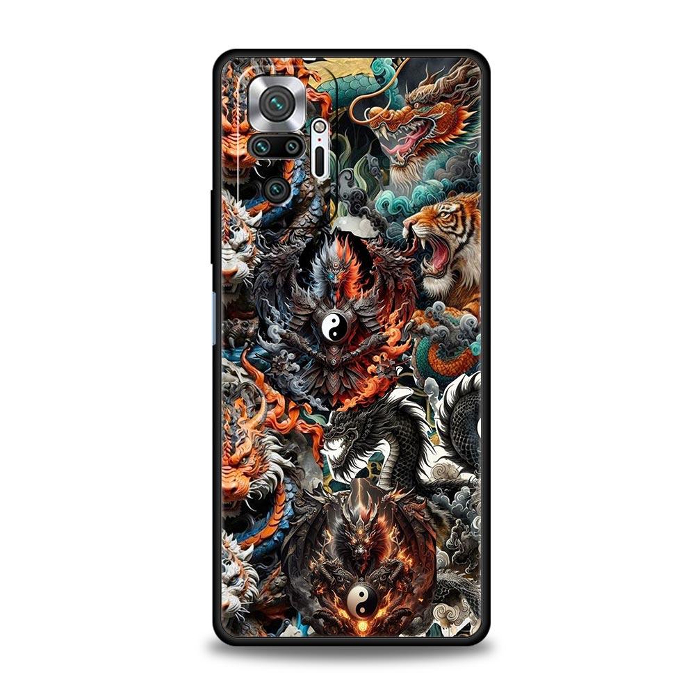 Чехол Chinoiserie Loong Цветочный Дракон для телефона Redmi 14C 10C Note 15 14 13 12 10 11 K40 Pro Plus 5G Мягкий ТПУ Чехол Capas