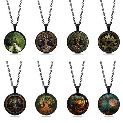 Модное скандинавское ожерелье «Древо жизни викингов» для мужчин, ювелирные изделия, 25 мм, круглое фото, стеклянный кабошон, модный хрустальный амулет, ювелирные изделия