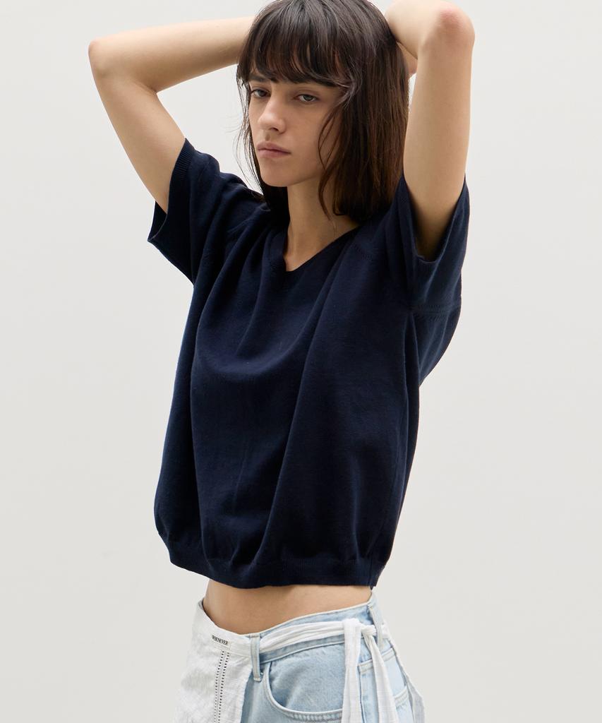 Вязаный джемпер Leuba Fresh Cotton с V-образным вырезом - Классический темно-синий