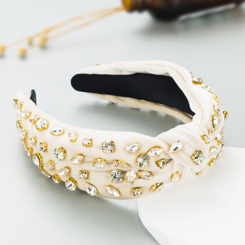 Harmonious Rhinestone Knotted Corduroy Headband: European & American Fashion, Wide-Brimmed, Sweet & Exaggerated Style for Women