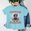 Italian Brainrot T-Shirt Kids Clothes Crew Neck Short Sleeve Tee Cappuccino Assassino Print T-shirt Summer Girl Boy Casual Tops