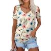 Женская летняя модная повседневная футболка с цветочным принтом, открытыми плечами, V-образным вырезом и короткими рукавами