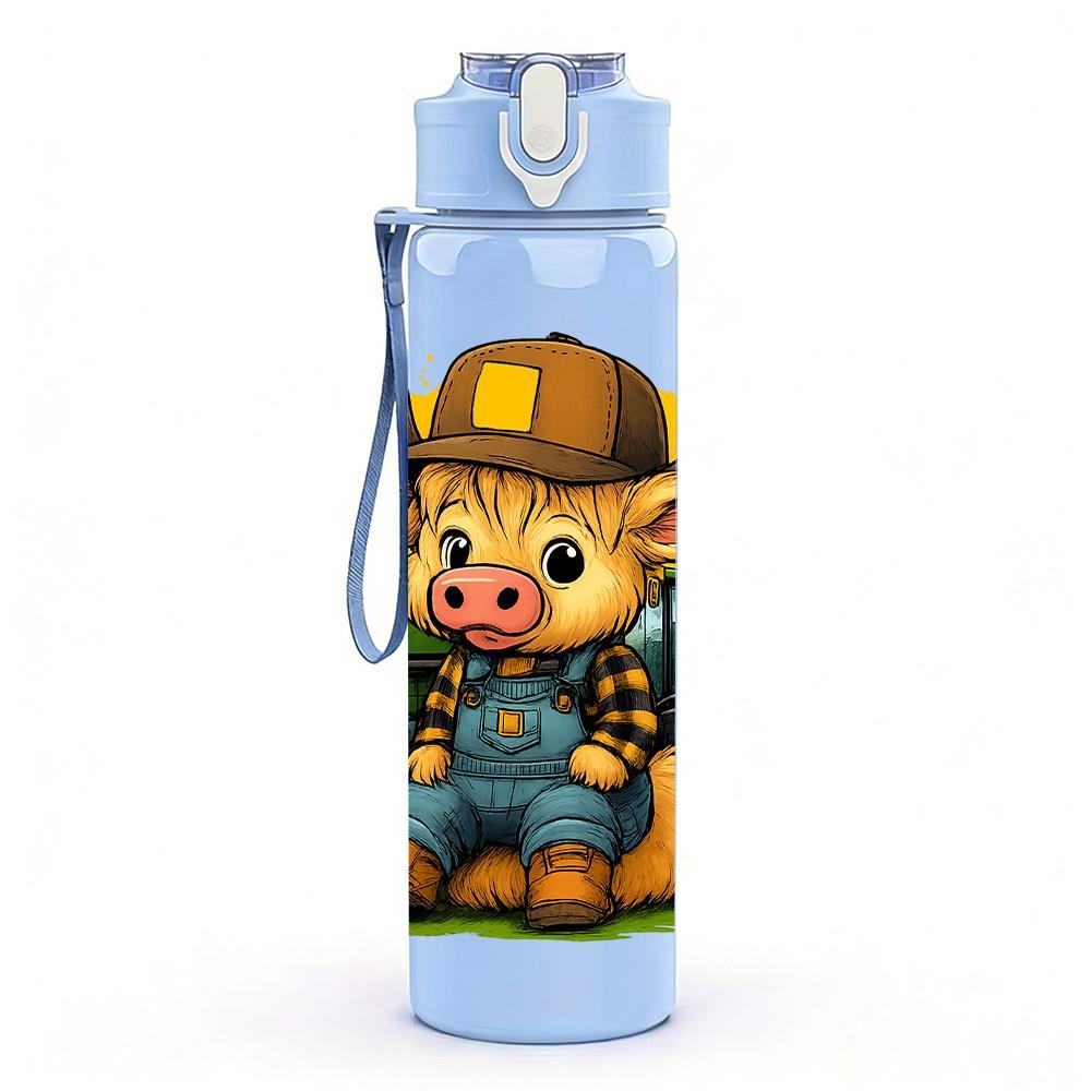 1PC Construction Pig Worker Cartoon 750ml Color Plastic Sports Water Bottle Leakproof Flip Straw Lid Suitable for Sports Office Home Use