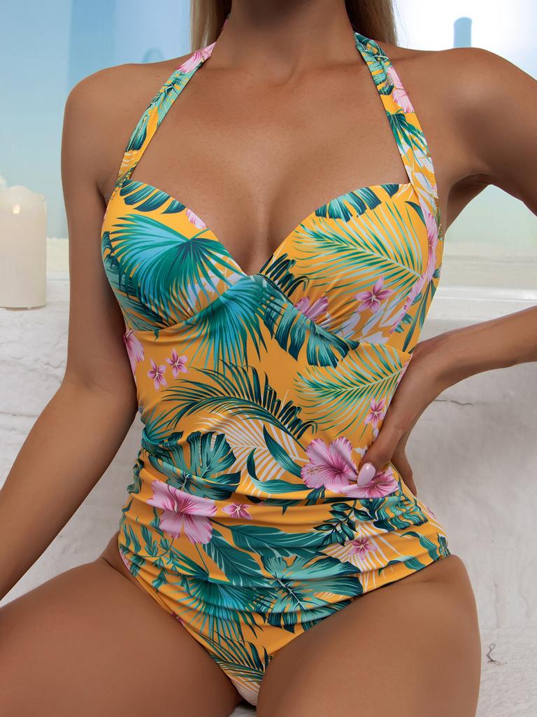 Новый консервативный цельный купальник с принтом на шее, цельная жесткая сумка, сексуальный купальник в европейском и американском стиле