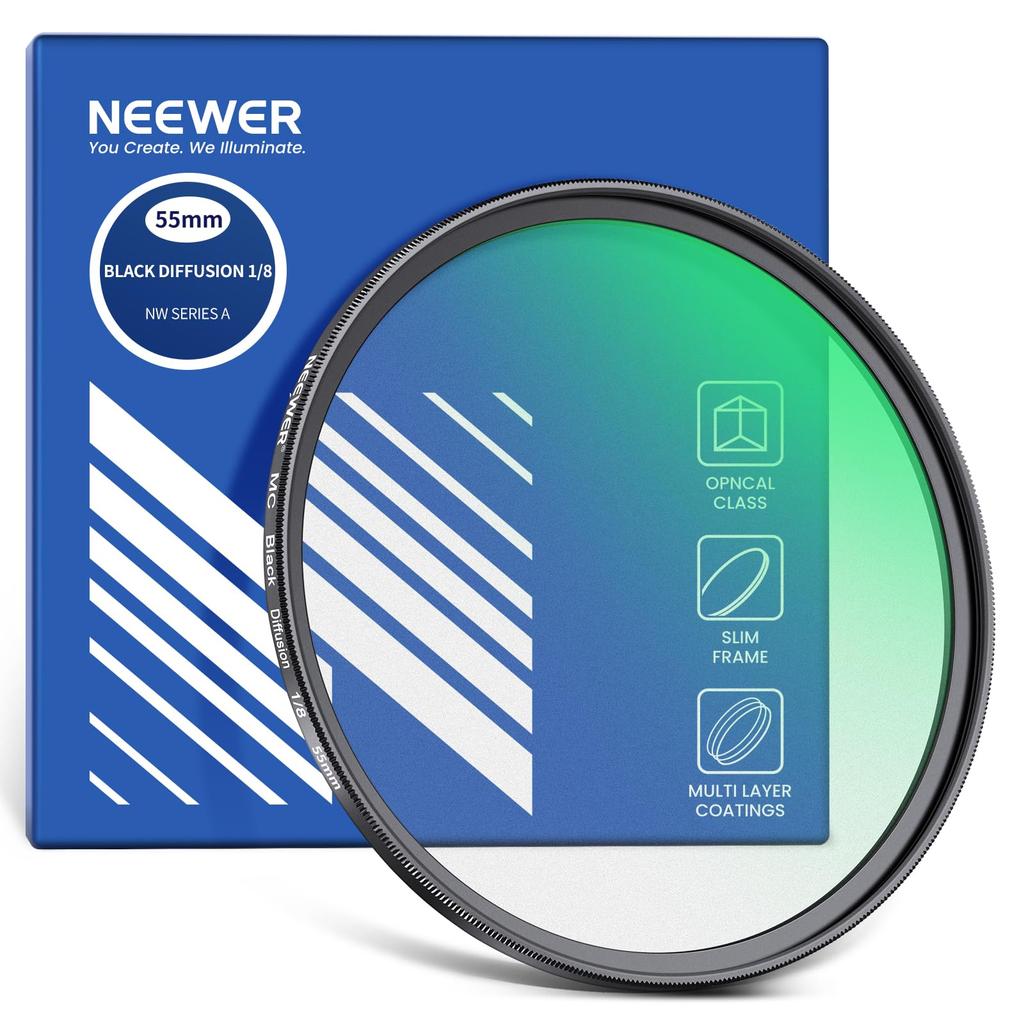 NEEWER 55mm Black Diffuse Filter Movie Effect Lens Filter Camera Lens Filter with Cleaning Cloth Ultra Optical Nano Coatings for 1/8