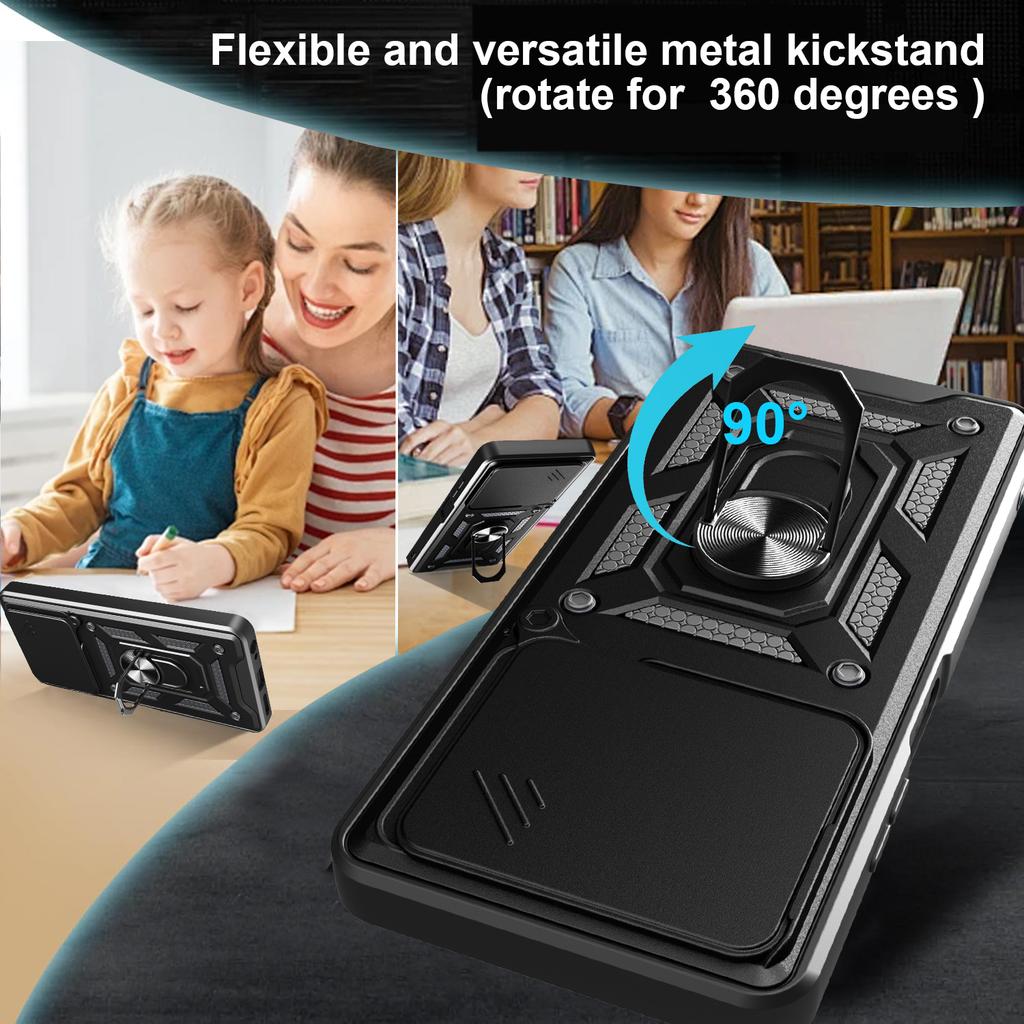 For TECNO Pova 7 4G Case with Slide Camera Lid PC+TPU Kickstand Phone Cover