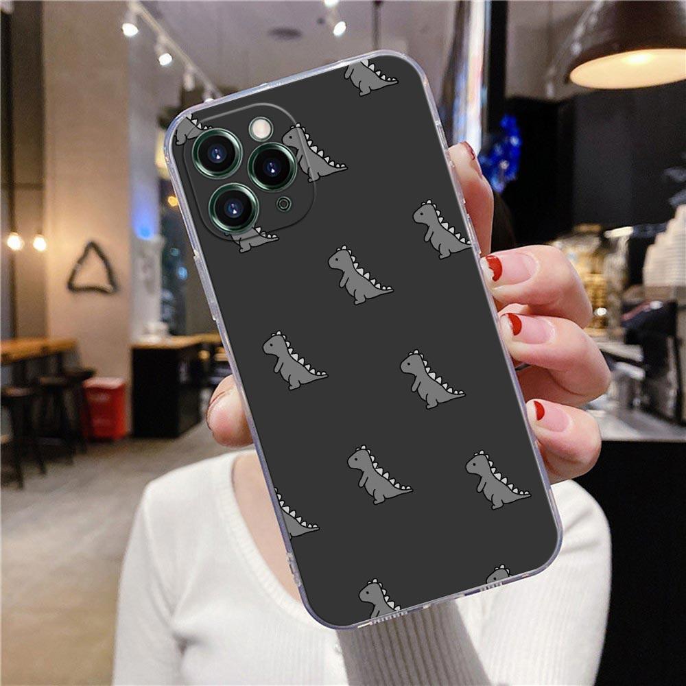 Прозрачный чехол для телефона Apple iPhone 12 11 13 Pro Max mini XS X XR 7 8 Plus SE 2020 Чехол с милым мультяшным динозавром