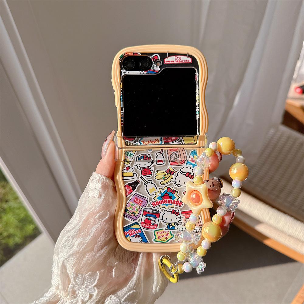 Мягкий защитный чехол из поликарбоната Hello Kitty с ремешком для серии Samsung Galaxy Z Flip