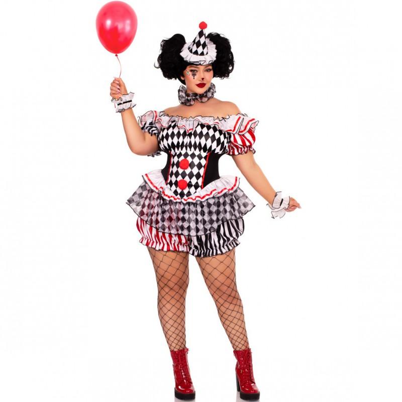 Plus Size Halloween Clown Costume Women S-3XL Role Play Party Dress