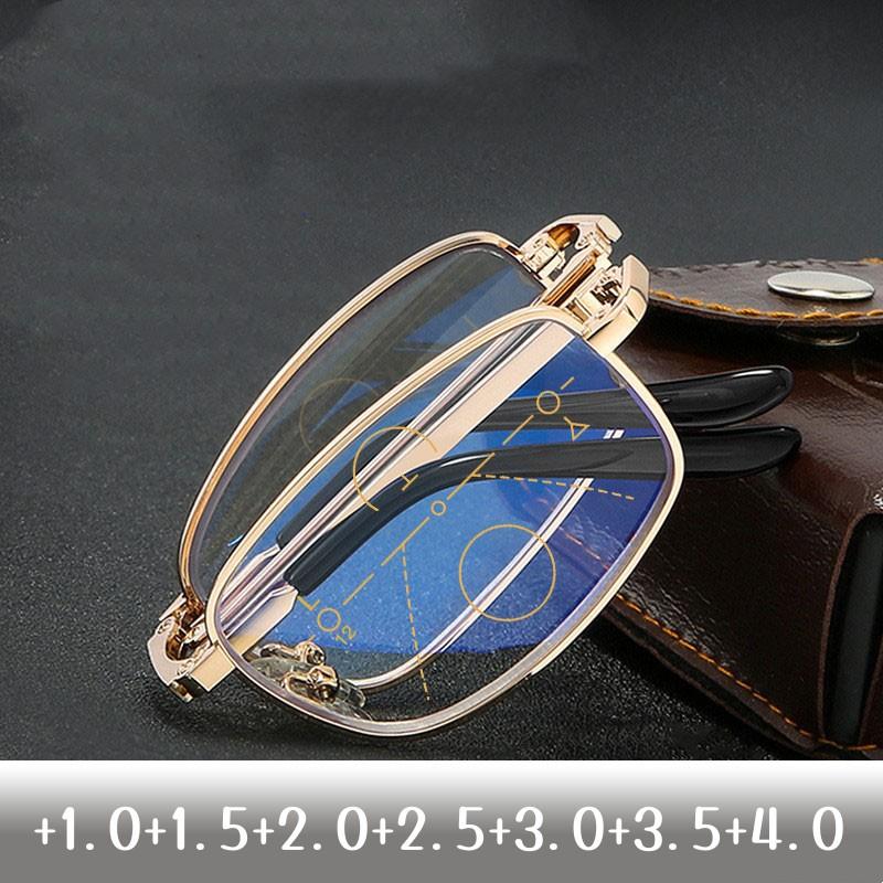 Fashion Bifocal Reading Glasses with Glasses Box Metal Lightweight Presbyopia for Men Women New Fashion Anti-blue Near Far Eyeglasses