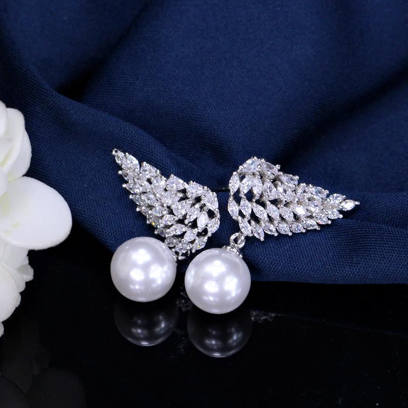 WWJ модные женские ювелирные аксессуары перо крыло CZ цирконий серьги-капли для женщин