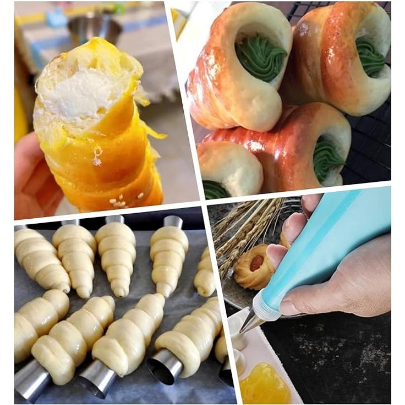 16 Pack Cannoli Tubes Stainless Steel Cannoli Tubes Baking Molds with Piping Bags Long Piping Tips for Cream Horns Cannoli Shell
