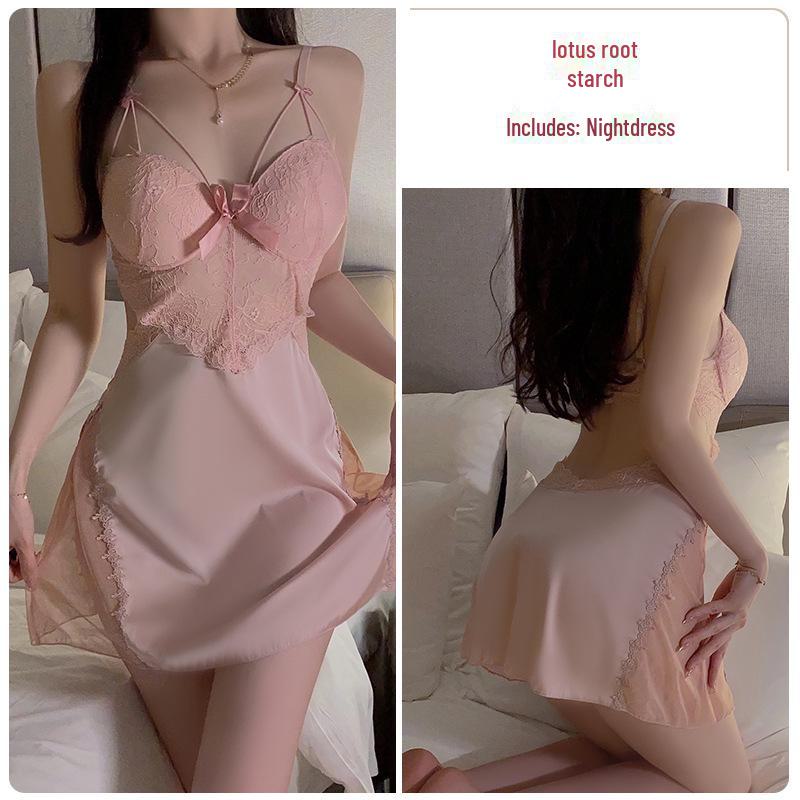 Пижамный комплект Guiruo Plus Size с нагрудными накладками и поддерживающими ремнями - Включает ночную рубашку и уютный халат