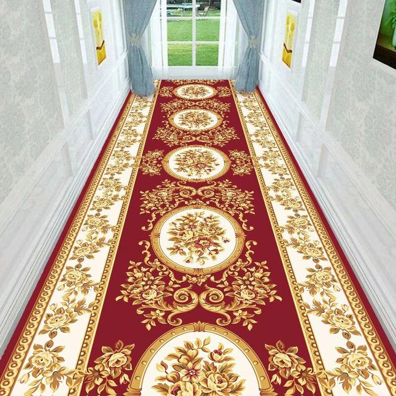 Красный Европейский Роскошный Легко Чистящийся Длинный Ковер для Коридора Нескользящий Без ворса Классический Коврик для Прихожей Свадебный Мягкий Коврик для Прохода