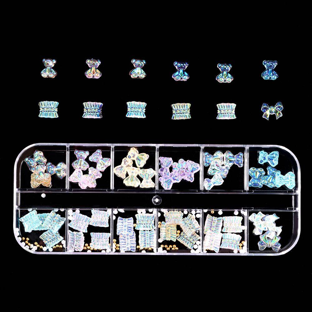 Charm DIY Bow Nail Art Rhinestones Kit Multi Shaped Jelly Bear Shape White Flower Nail Art Charms