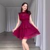 Летнее европейское и американское элегантное мини-платье с круглым вырезом и короткими рукавами, завязывающееся на талии