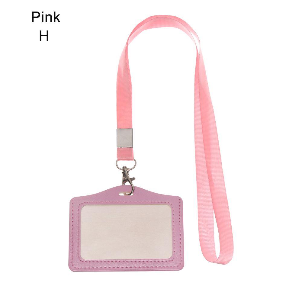 ID Leather Card Holders Lanyard Card Sleeve Women Men PU Bank Card Name Credit Card Holders Neck Strap Card Candy Colors