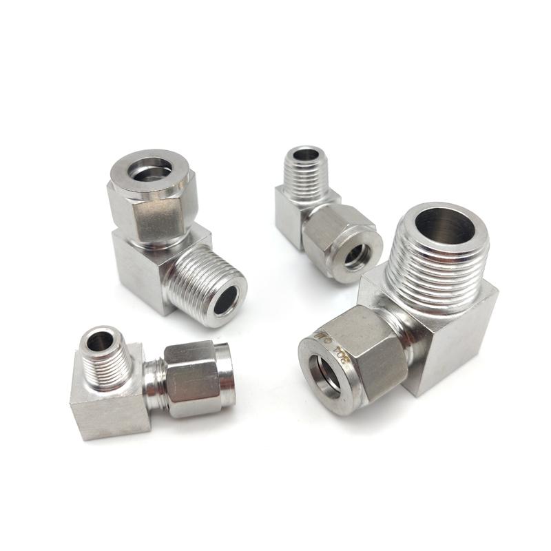 Stainless Steel Double Ferrule Elbow 6mm 8mm 10mm 18mm Tube to 1/8" 1/4" 3/8" 1/2" 90 Degree right angle male thread fitting