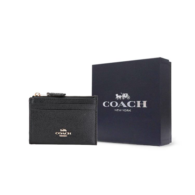 Coach Кожаный держатель для карт и ключница Skinny 11 с логотипом, мини-аксессуары для женщин, черный 88250-IMBLK