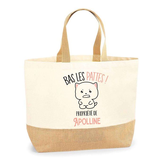 Tote bag - PLANETEE - Apolline Bas les pattes - Jute naturel - Design imprimé multicolore - Fabriqué en France