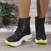Fashion Fashion Thick Bottom Air Cushion Ankle Boots Women 2025 Winter Round Toe Wedge Heel Lace Up Boots Soft Chunky Platform Booties
