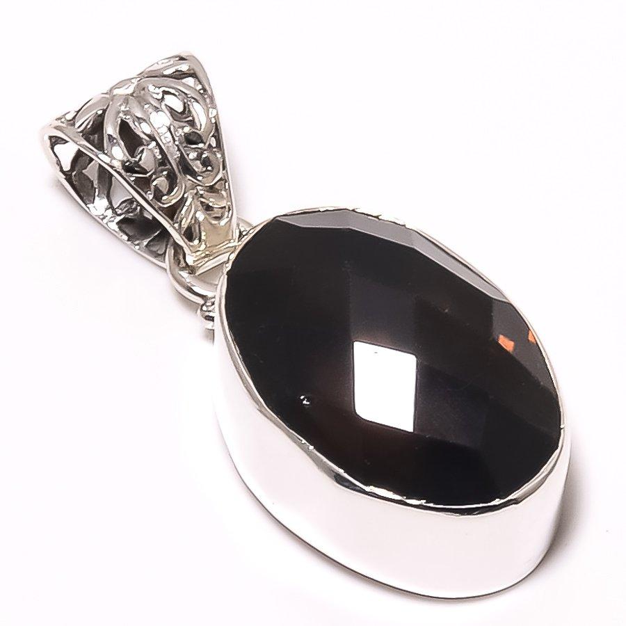 Natural Smoky Quartz Gemstone 925 Solid Sterling Silver Gift Pendant 1.38" P3d34