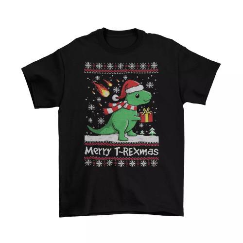 Merry Christmas T-Rex T-Shirt Funny TV Unisex Adult Sizes Dinosaur Holidays New Unisex T-Shirt