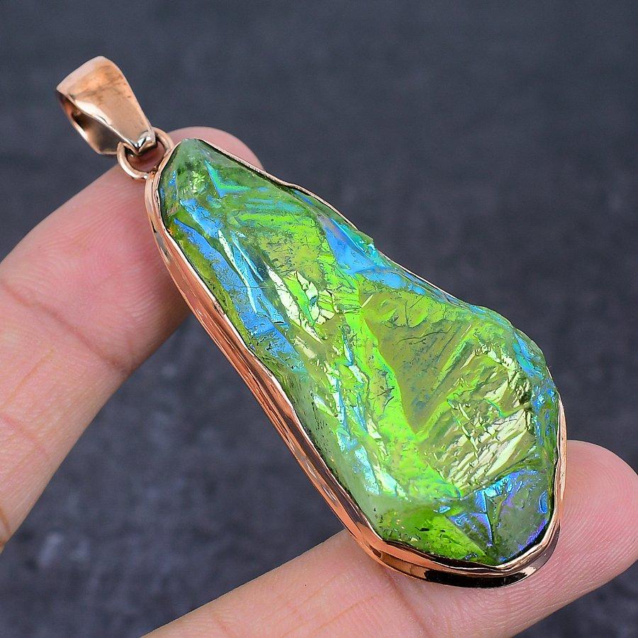 Павлин Титановая Аура Драгоценный камень Медная Ювелирная Подвеска 2,96"