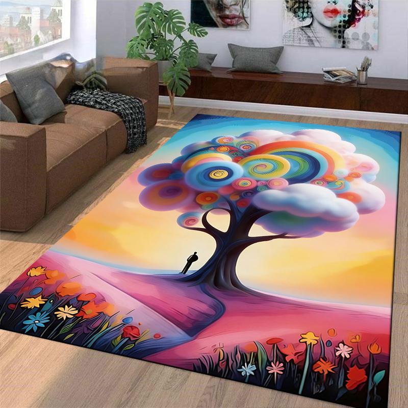 Colorful Abstract Tree of Life Carpet with Vibrant Floral Design Suitable for use as an anti-slip for living room bedroom sofas