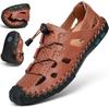 Men's 2024 Breathable Genuine Leather Summer Beach Sandals – Soft Sole, Hollow Design.