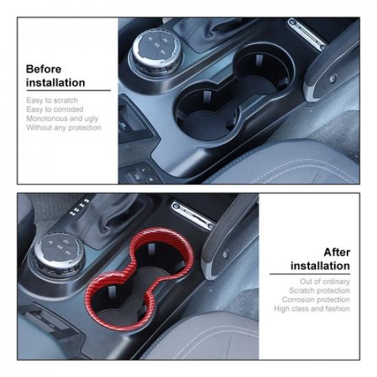Front Water Cup Holder Cover Trim Frame For Ford Bronco + Red Carbon Fiber