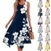 Women's Casual Fashion Round Neck Sleeveless Vintage Floral Print With Irregular Hem Mid-length Dress