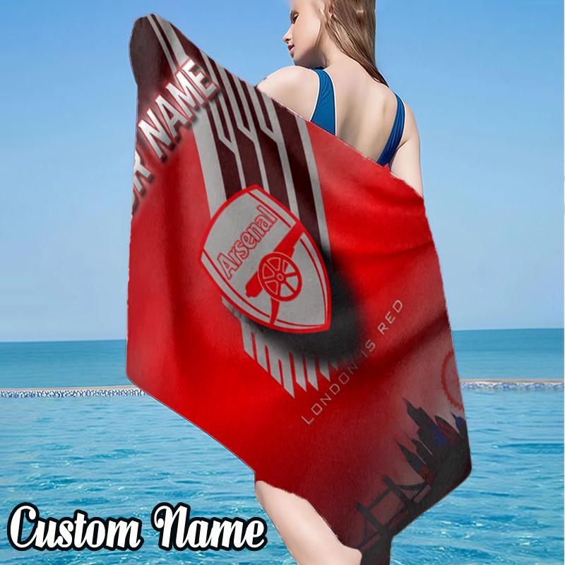 Custom Name Arsenal Crest Design Beach Towel, Quick-Dry & Lightweight, Beach Blanket, Perfect for Beach, Pool, Yoga, Or Camping, Gifts