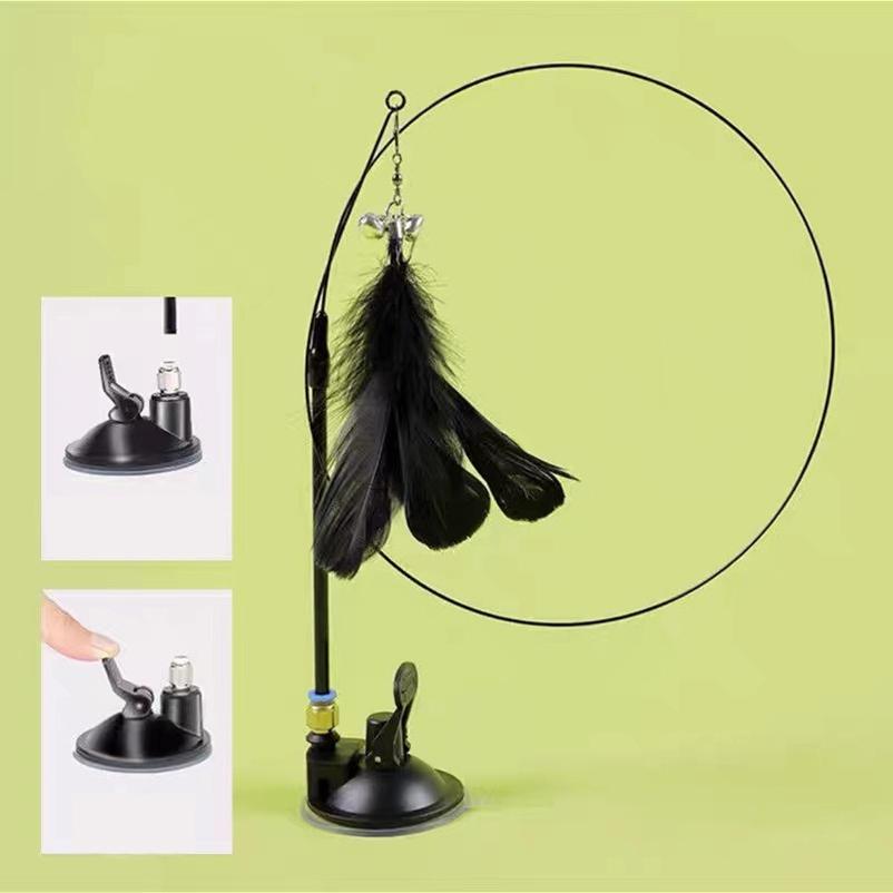 Cat Toy Feather Stick Interactive Toy Super Suction Kitten Toy Cup Removable 2 Feather Replacement Cat Accessories