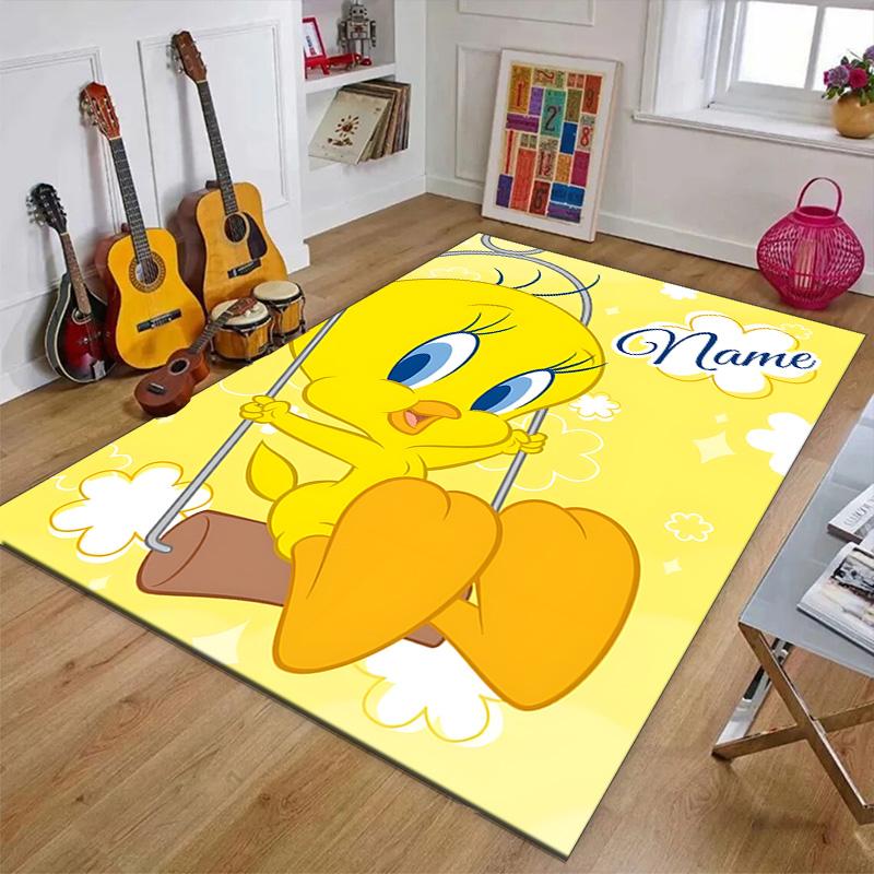 Custom Tweety Mat Personalized Name, Polyester Washable Indoor Entryway Rug, Gift for Christmas, Easter, Thanksgiving Day