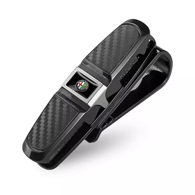 For Alfa Romeo Car Sun Visor Glasses Holder Ticket Card Storage Clip For Alfa Romeo Giulia Stelvio Giulietta 156 159 147 Mito ToLR1