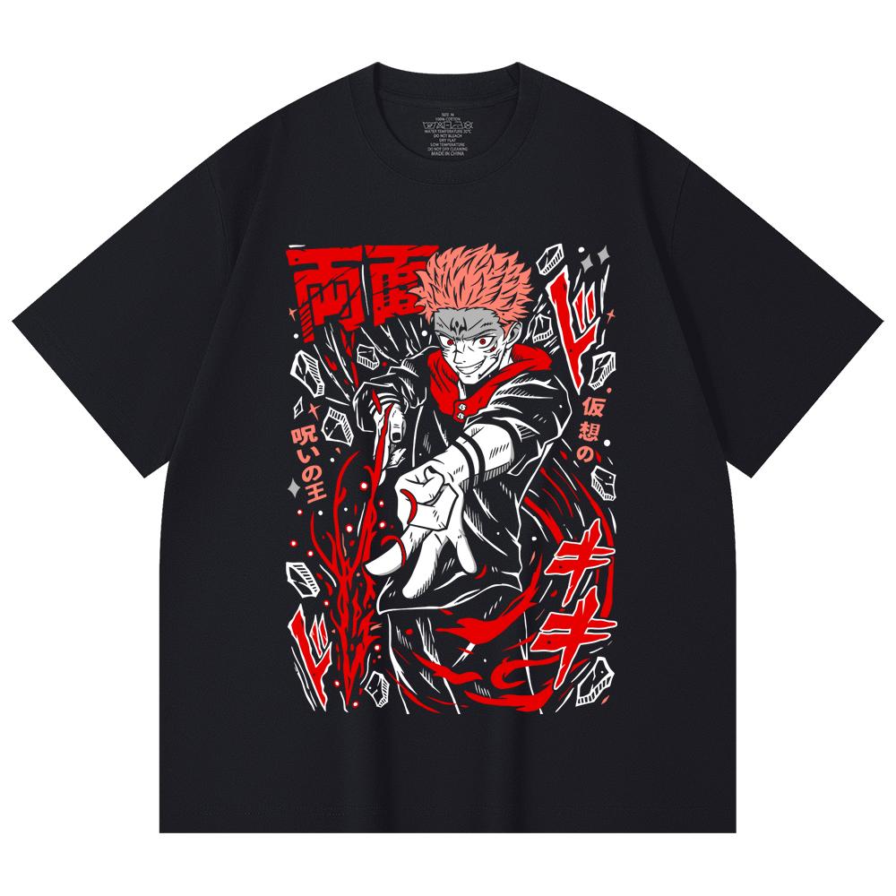 230 г/м² 100% хлопок Jujutsu Kaisen V31 Принт Сукуна Унисекс Тяжелая хлопковая футболка