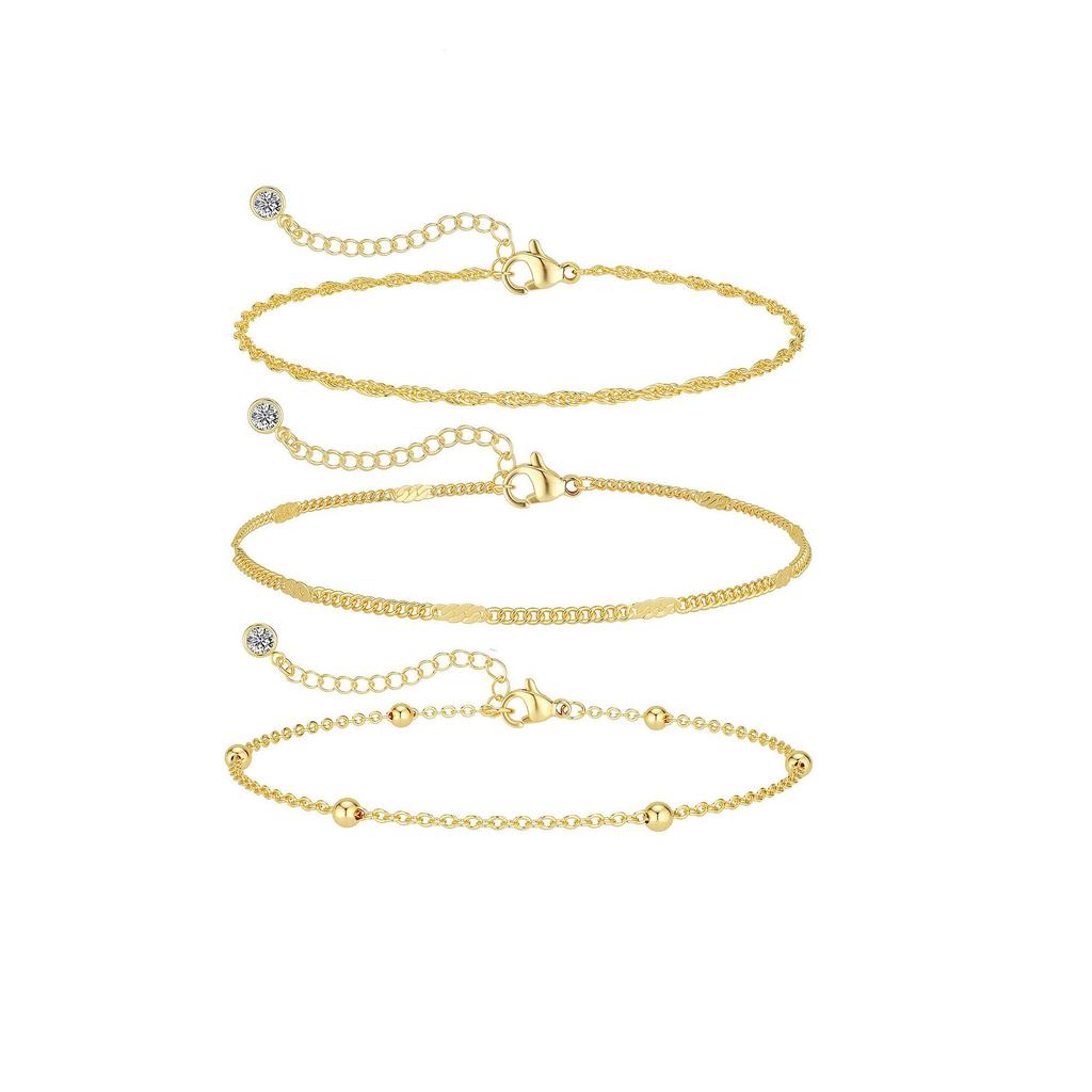 New hot-selling gold-plated three-piece foot decoration women's fashion beach bead chain multi-layer versatile set anklet