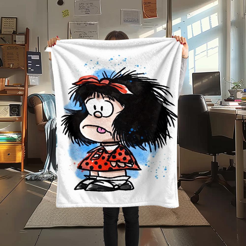 1PC Mafalda Print Flannel Blanket, High quality Comfortable for All Seasons, Home Decor, Warmth and Comfort, Perfect for Christmas Gifts 80