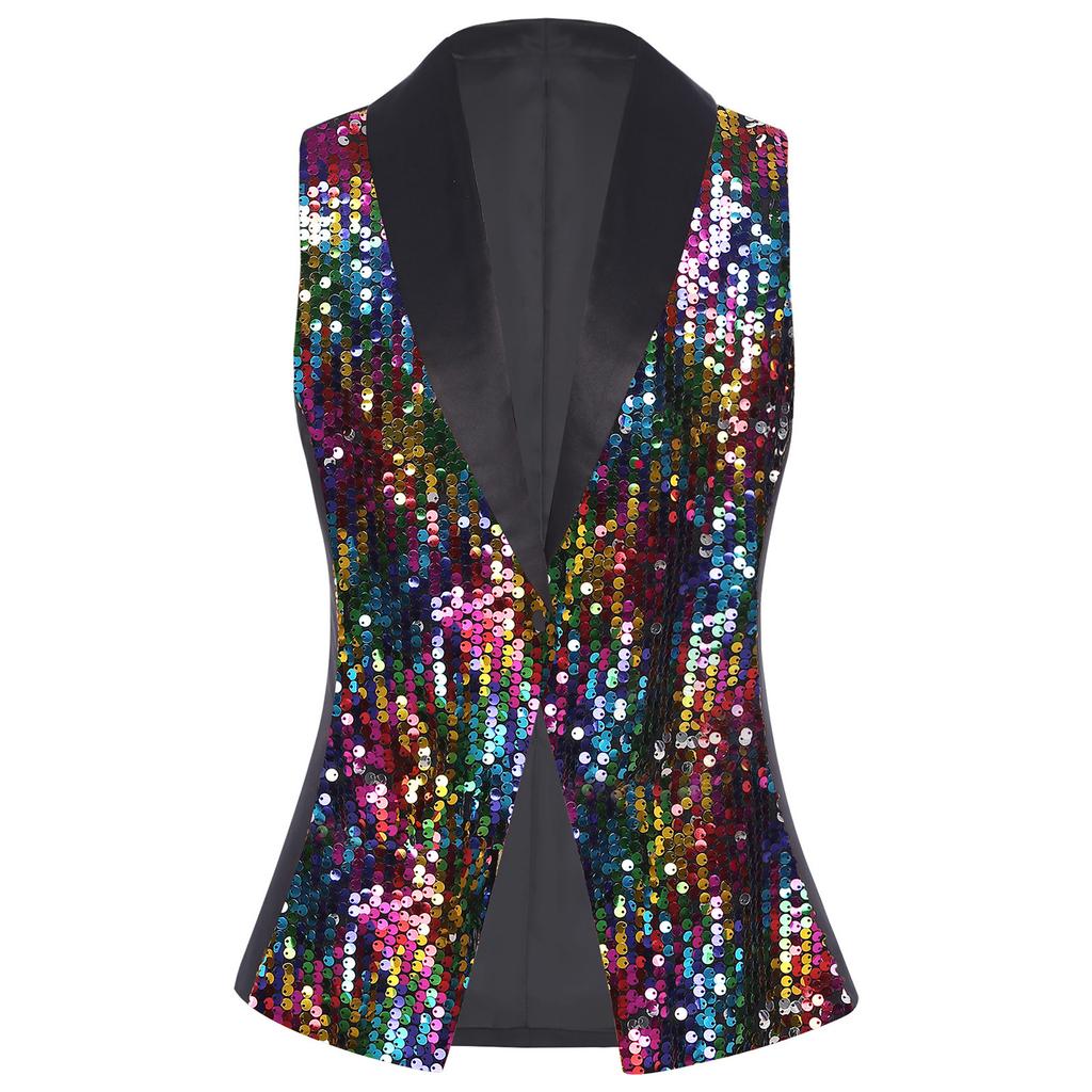 Женский элегантный жилет с пайетками, V-образный вырез, без рукавов, универсальный, жилет, наряд для банкета, свадьбы, вечеринки